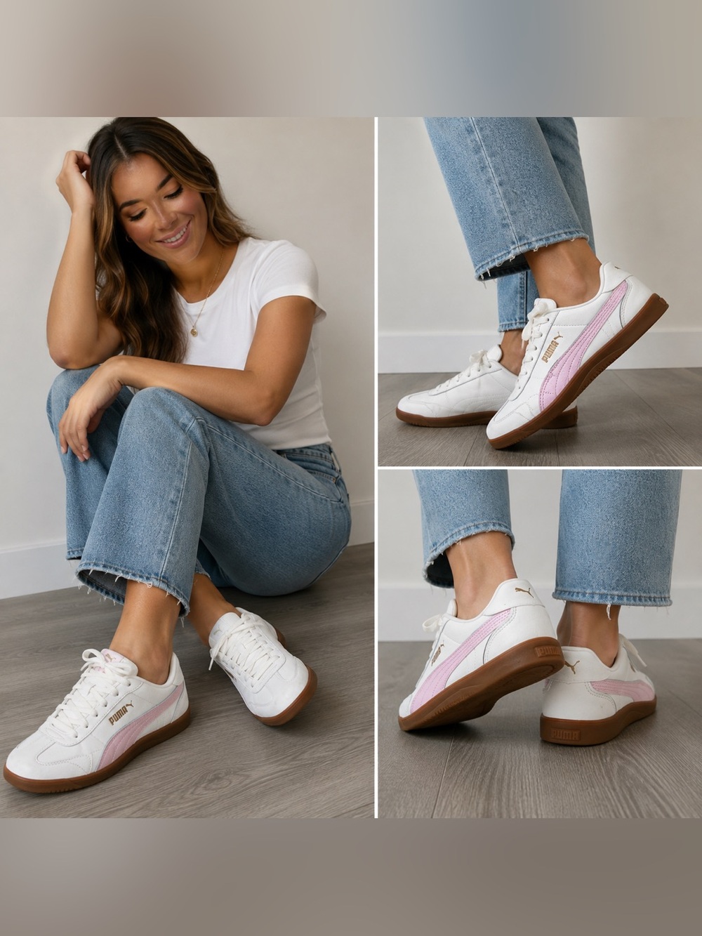 PUMA Women’s White & Pink Sneakers Gum Sole Size 8